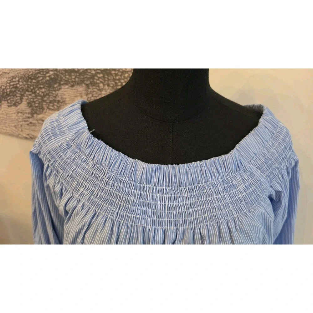 DO+BE Off‎ The Shoulder Top Smocked Tie Sleeve Coastal Grandmillennial Preppy S